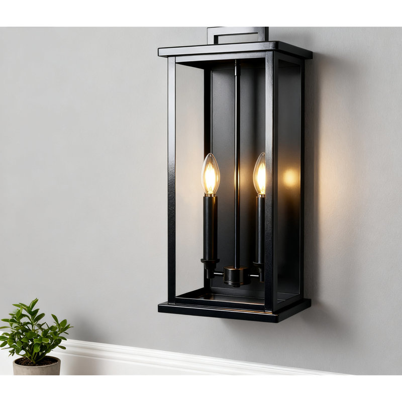 Extra Large Outdoor Wall Light Fixture With Clear Glass Shades, Modern Exterior Garage Porch Front Door Lighting, Waterproof Wall Mount With 2 E12 Sockets For Indoor Outdoor Use