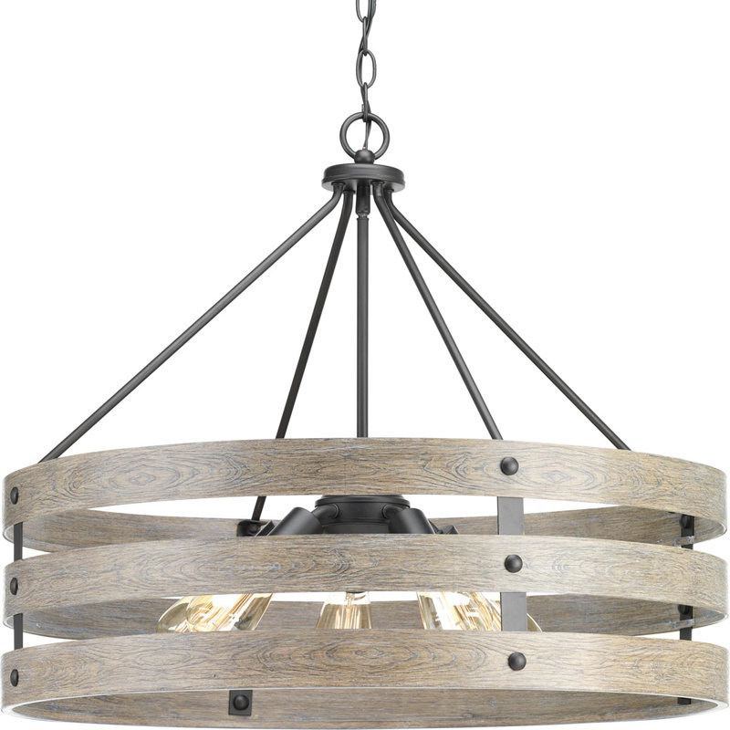 Lustre tambour unique à 5 lumières Kingsley, Graphite, Gris patiné