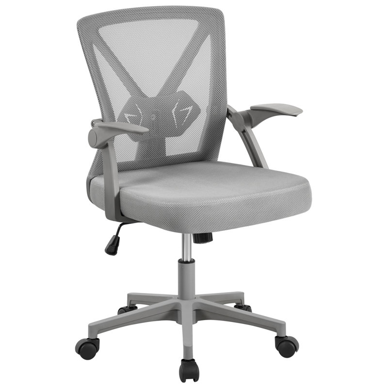 Mesh Desk Chair with Flip-up Armrest, Full Grey