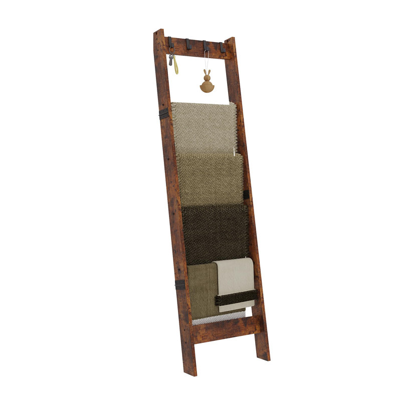 6 Tier Ladder Shelf With Removable Hooks, Brown