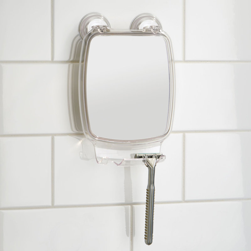 Clear Plastic Fog-Free Rectangular Suction Shower Mirror with Hooks