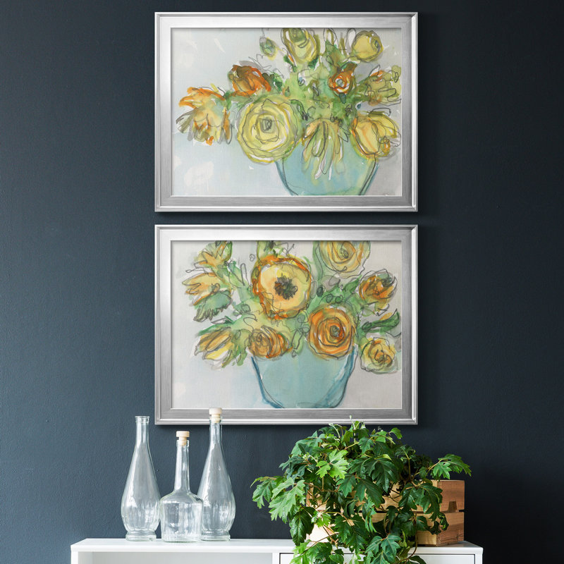 Spring Floral Accent I - ensemble de 2 reproductions de cadres photo, H 42,5 po x l 61 po x P 1 po, Argent