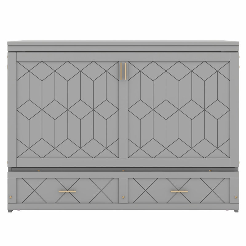 Lit escamotable moderne avec rangement mural et tiroir et ports USB, Gris
