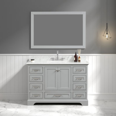Ensemble de meuble-lavabo simple 49 po avec plateau en marbre de Carrare et miroir Davlyn