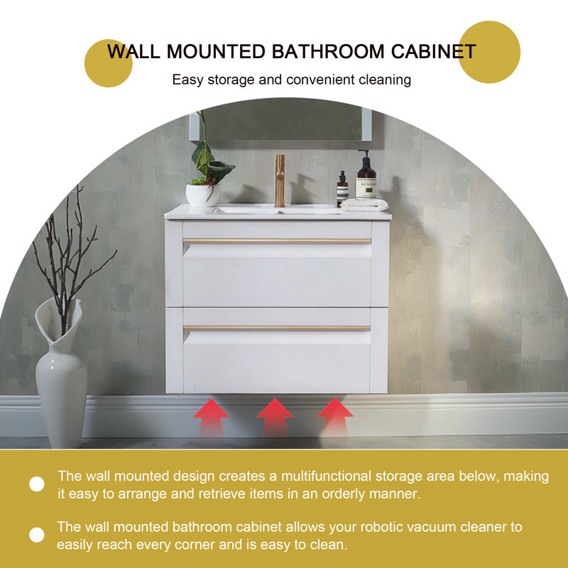 Ensemble de meuble-lavabo mural simple 30 po Ramlah, Blanc, Or
