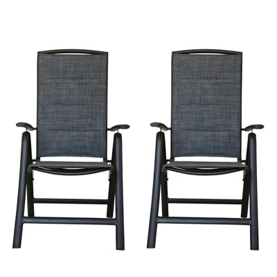2 chaises - structure en aluminium inclinable avec tissu respirant pour l'extérieur, cadre pliable gris foncé, 7 positions réglables, antidérapante