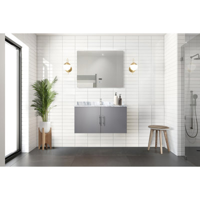Meuble-lavabo gris foncé avec comptoir en marbre Miroir à DEL - compartiment de rangement spacieux, teinture grattée, lavabo à fermeture en douceur, lavabo