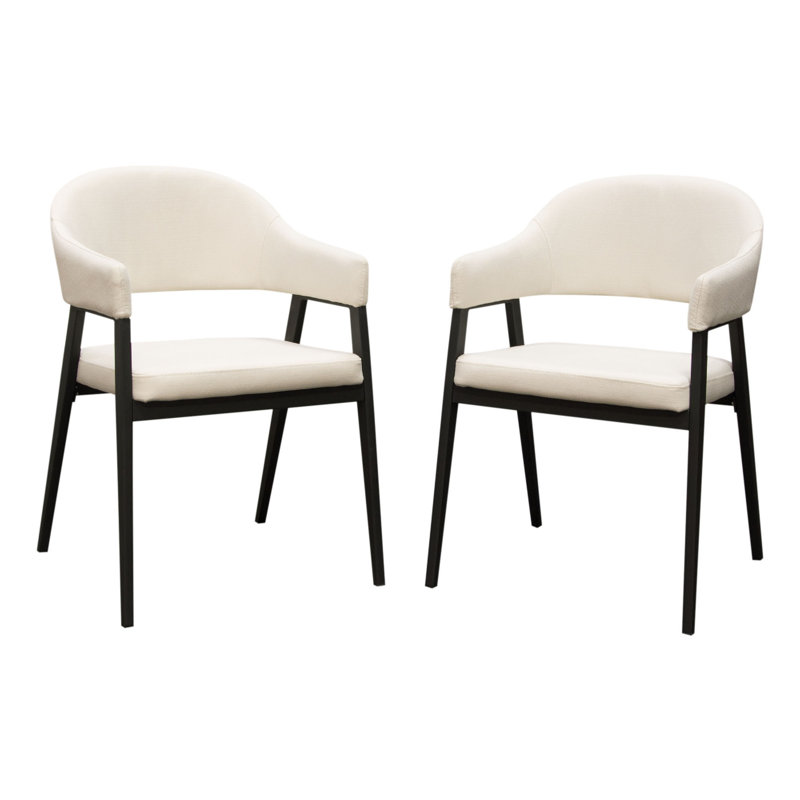 Ensemble de 2 chaises d'appoint de salle à manger Arie, polyester blanc crème, pieds noirs