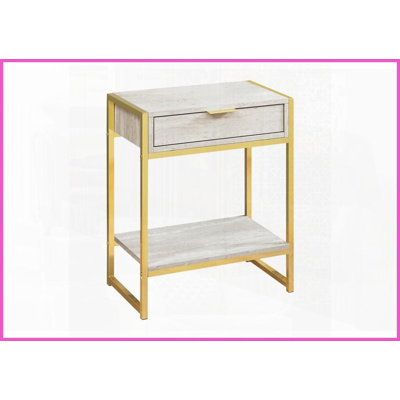 Spacious Beige Marble-Look Coffee Table with Gold Metal Drawer, Contemporary Living Room/ Bedroom Décor