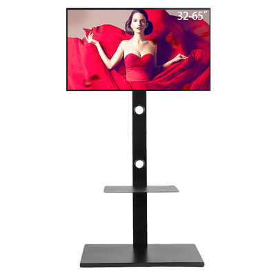 Aivree Black Adjustability Multi Screen Floor Stand Mount for Greater Than 50" with Shelving, Holds up to 30 kg.