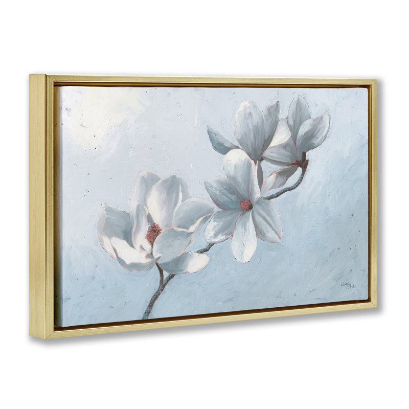 Toile flottante encadrée «Magnolia Blooms» par Wellington Studio, Cadre flottant métallique doré, H 17 po x l 25 po