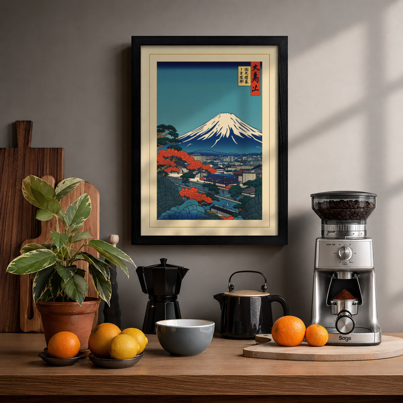Mount Fuji At Distance Japandi - Print, Black, A4 - 29.7 x 21.0 cm