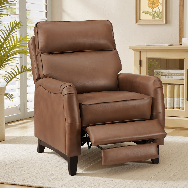 Traditional Oversize Genuine Leather Pushback Recliner, Brown