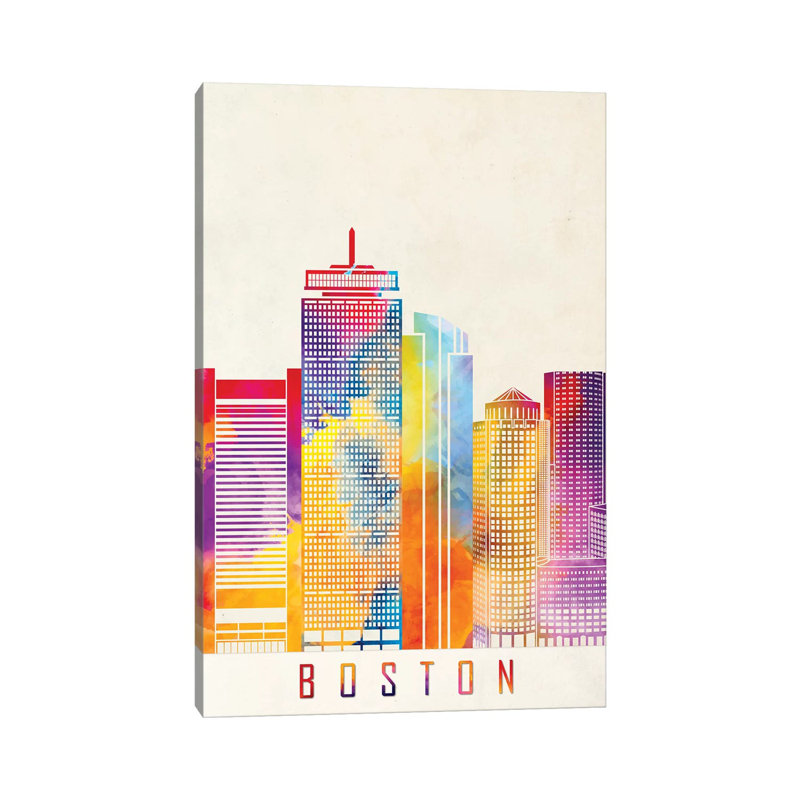 Boston Landmarks Watercolour 1 Piece Wrapped Canvas Wall Art, 66.04cm H x 45.72cm W x 1.91cm D