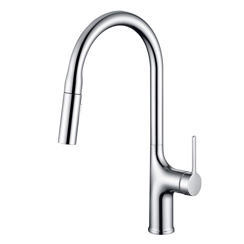 SUMERAIN Kitchen Sink Faucet with Dual Mode Sprayer, Single Hole Pull-Out Kitchen Faucet Stainless Steel Brushed Gold, Chrome