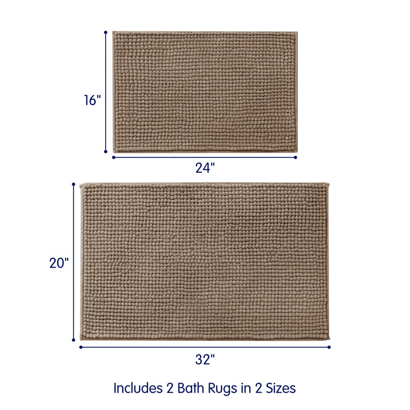 Ensemble de tapis pour salle de bain ultra doux en microfibre absorbante, Brun taupe, L 32 po x l 20 po, ensemble de 2