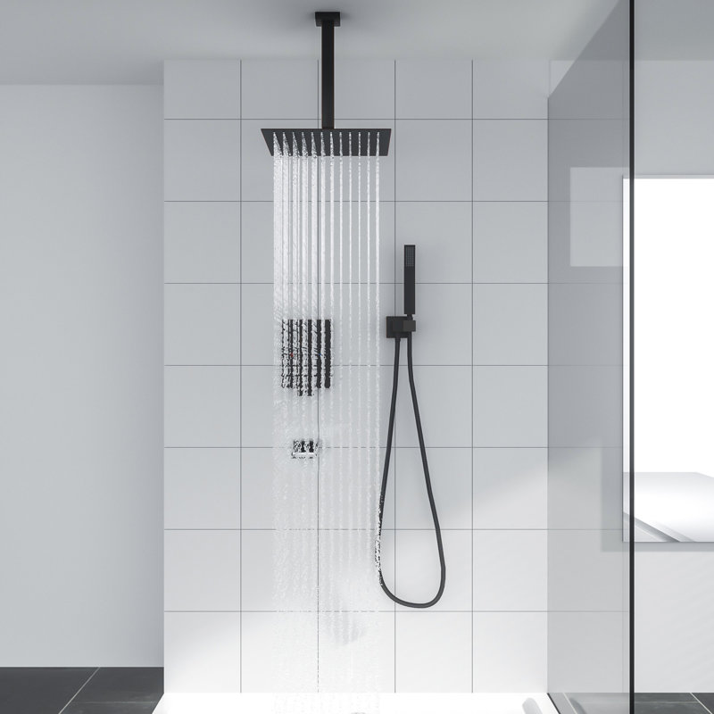 Luxury Rain Mixer Shower System 12 Inch Ceiling Mounted Rainfall Showerhead with Handshower and Tub, Oil Rubbed Bronze