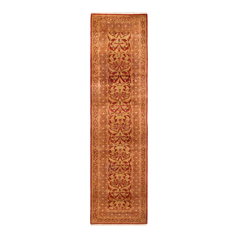 Tapis de couloir unique en laine noué à la main orange 2 pi 7 po x 10 pi 3 po Mogul