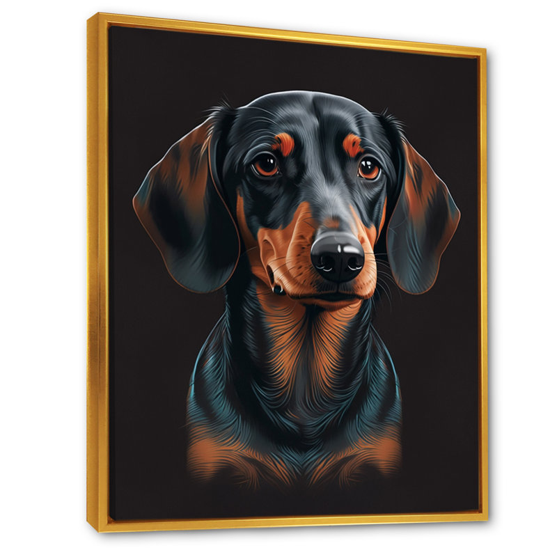 Portrait de teckel noir et brun - Reproduction d'art de chien teckel, H 32 po x l 16 po x P 1 po
