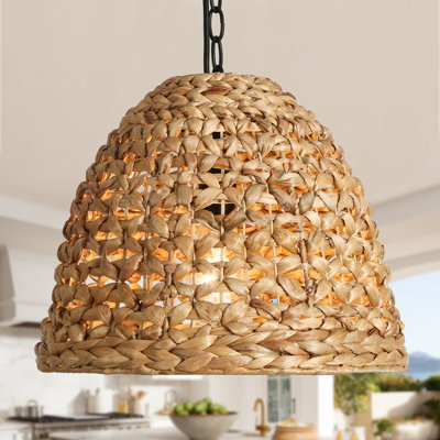 Jax 1 - Light 15"W x 12.2"H Woven Rattan Dome Pendant Light with Modern Farmhouse