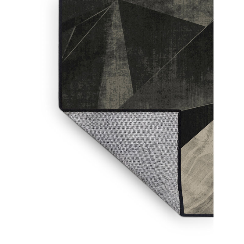 Tapis géométrique noir élégant et lavable à la machine Orlena, 7 x 9