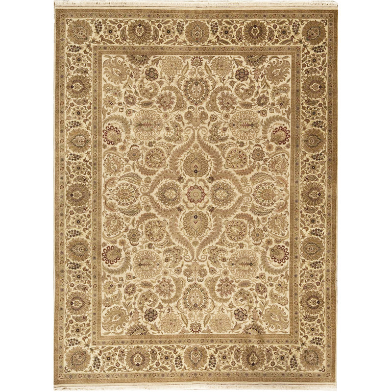 Tapis ivoire et doré de haute qualité noué à la main