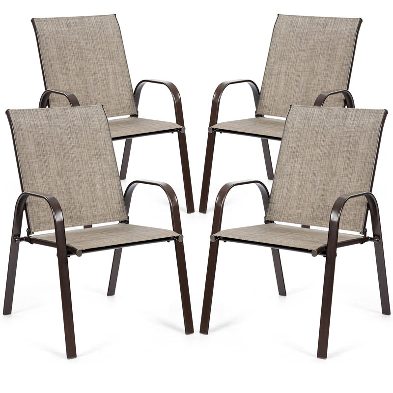 Ensemble de 4 chaises de patio Red Barrel Studio® avec jardin en acier, Gris / brun