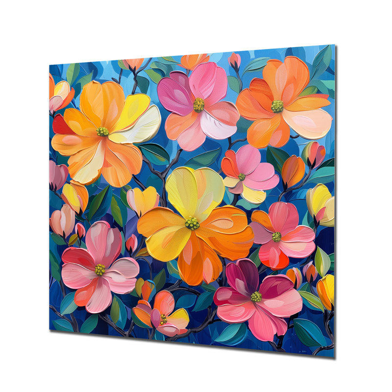 Rose, orange, vibrant, cornouiller II - cornouiller, art mural, Métal, H 16 po x l 16 po x P 1 po
