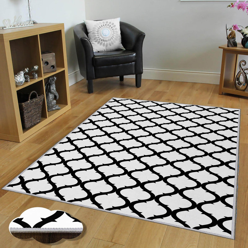 Stylish Woven Carpet, 5.2 x 7.5 Feet | 100% Polyester, 0.3 in Pile Height, Antibacterial, Non-Slip PVC Dot Underside | Machine Washable, 3D Digital Print | Perfect for Living Room, Bedroom & Home Décor