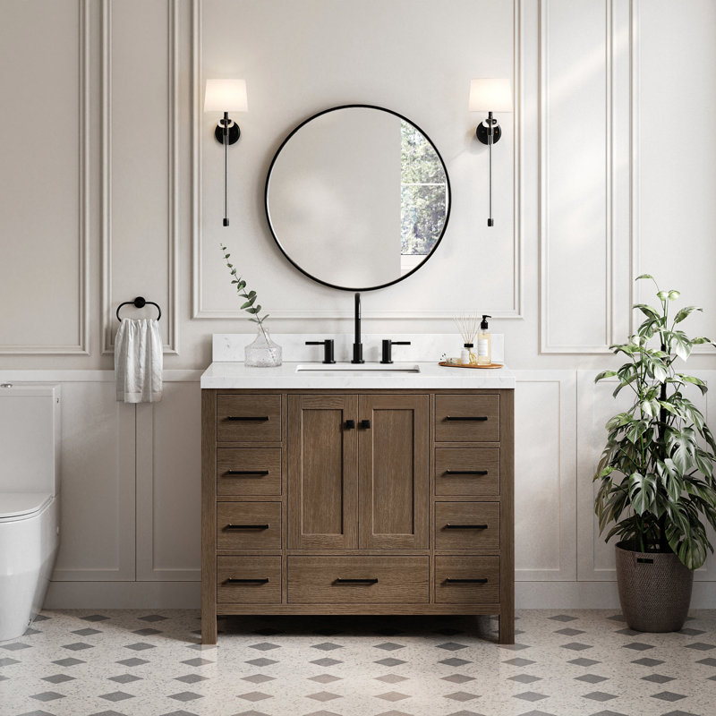 Cambridge 42'' W Single Bathroom Vanity Base, Brushed Nickel, Gray