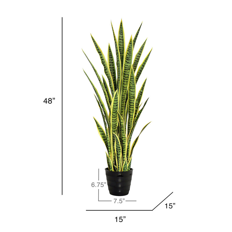 Plante de serpent artificielle Sansevieria en pot, Vert foncé / jaune, H 48 po x l 15 po 
