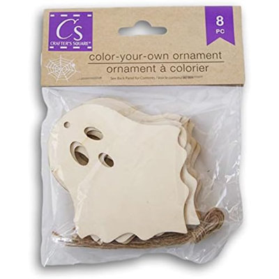 Décoration d'Halloween en bois à découper en bois - 3,5 pouces de hauteur - 8 pièces avec cintres en ficelle (fantôme)