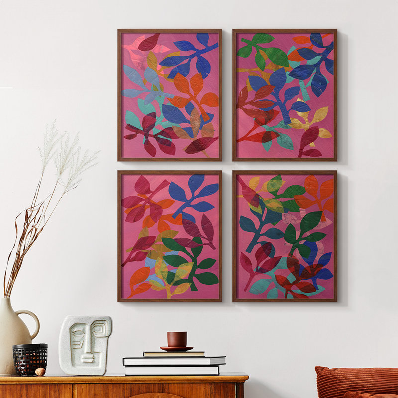 «Vivid Stems I», ensemble de 4 encadrées, Noyer, H 28 po x l 22 po