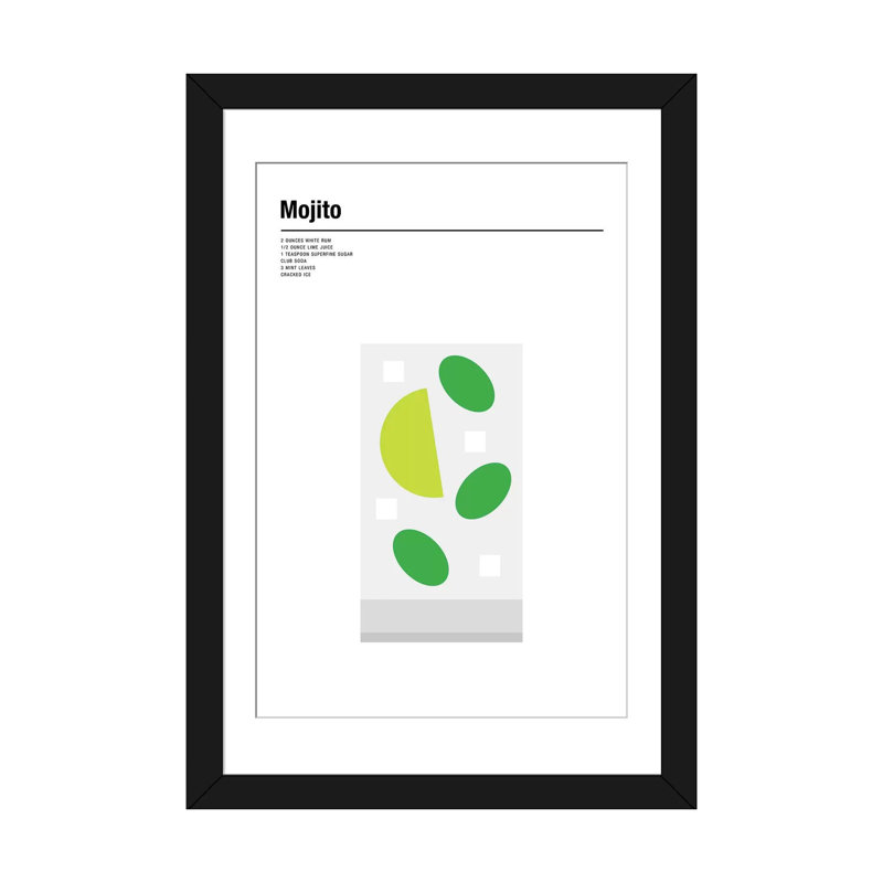 « mojito », impression sur toile, H 24 po x l 16 po x P 1 po, Papier d'art encadré noir, Blanc