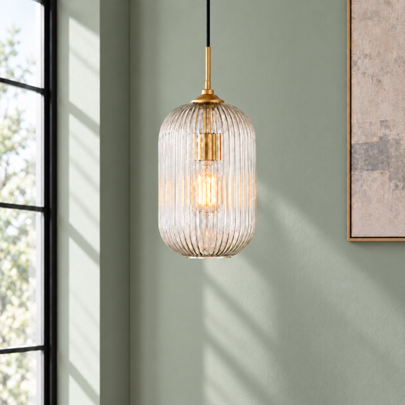 Dynamism 1 - Light Dimmable Kitchen Glass Single Pendant, Satin Brass