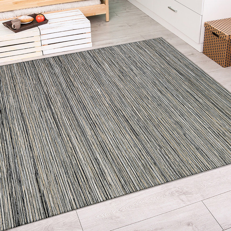 Tapis intérieur / extérieur rayé brun clair et argenté Ellenton, Rectangle 3 pi 11 po x 5 pi 5 po