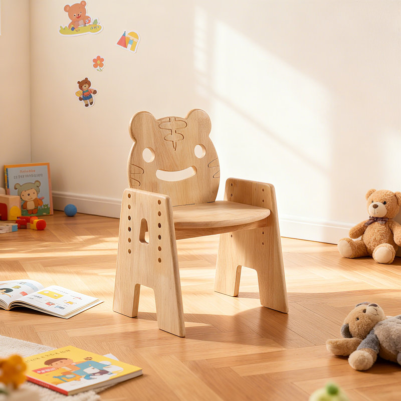 Solid Wood Montessori Weaning Chair, Adjustable Height Toddler Activity Chair with Fun Tiger Design & Heavy Duty Support (176 lbs Capacity)