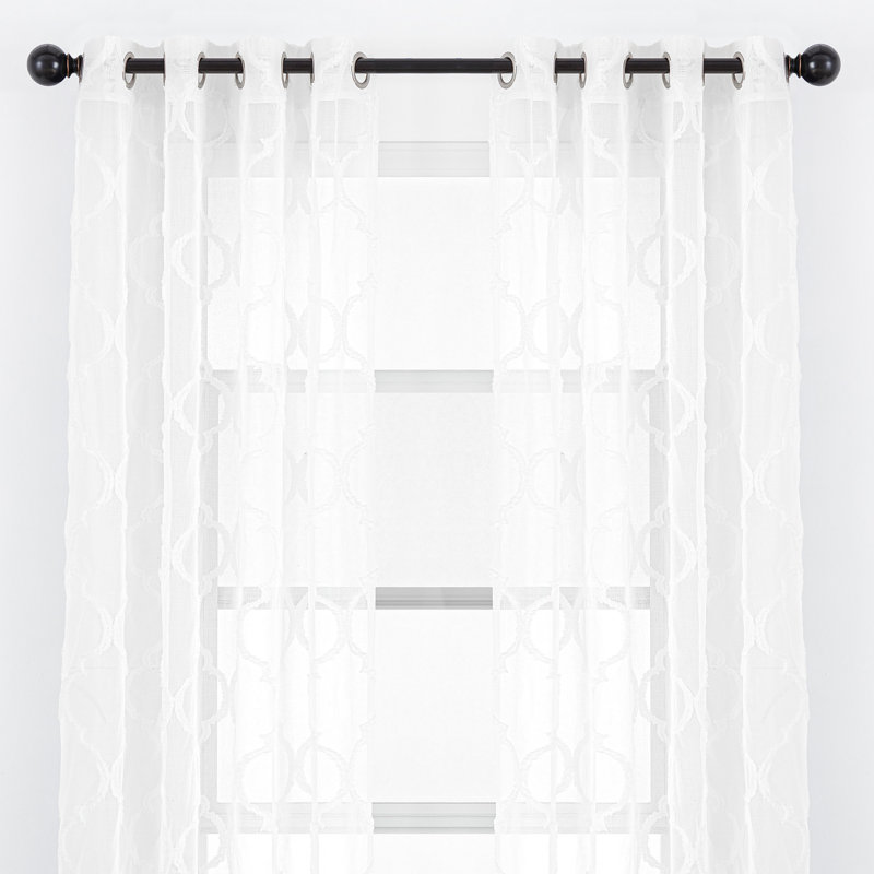 Paire de rideaux transparents avec œillets Ashat, Blanc cassé, L 52 po x L 63 po