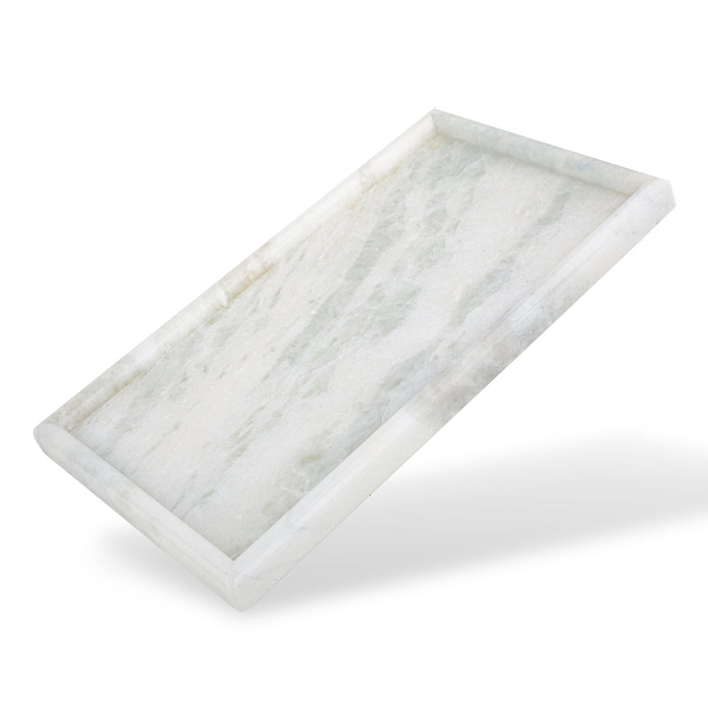 Natural Marble Decorative Tray, 12" x 7" White Vanity Tray for Bathroom, Bedroom and Home Decor