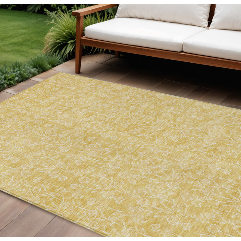 Tapis intérieur lavable floral doré et ivoire 8 pi x 10 pi