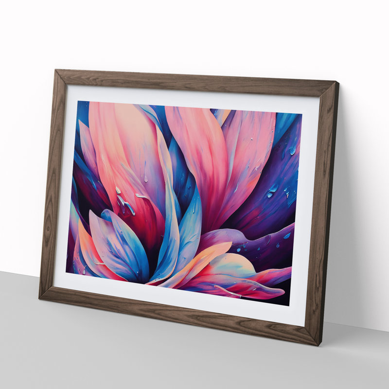 Colourful Flowers Vol.7 Abstract - Single Picture Frame Print, Walnut Framed, 25cm H x 34cm W x 2cm D