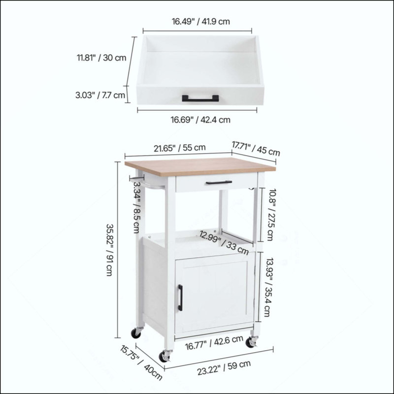 Kitchen Island Cart Rolling Storage Table With Single Door Cabinet