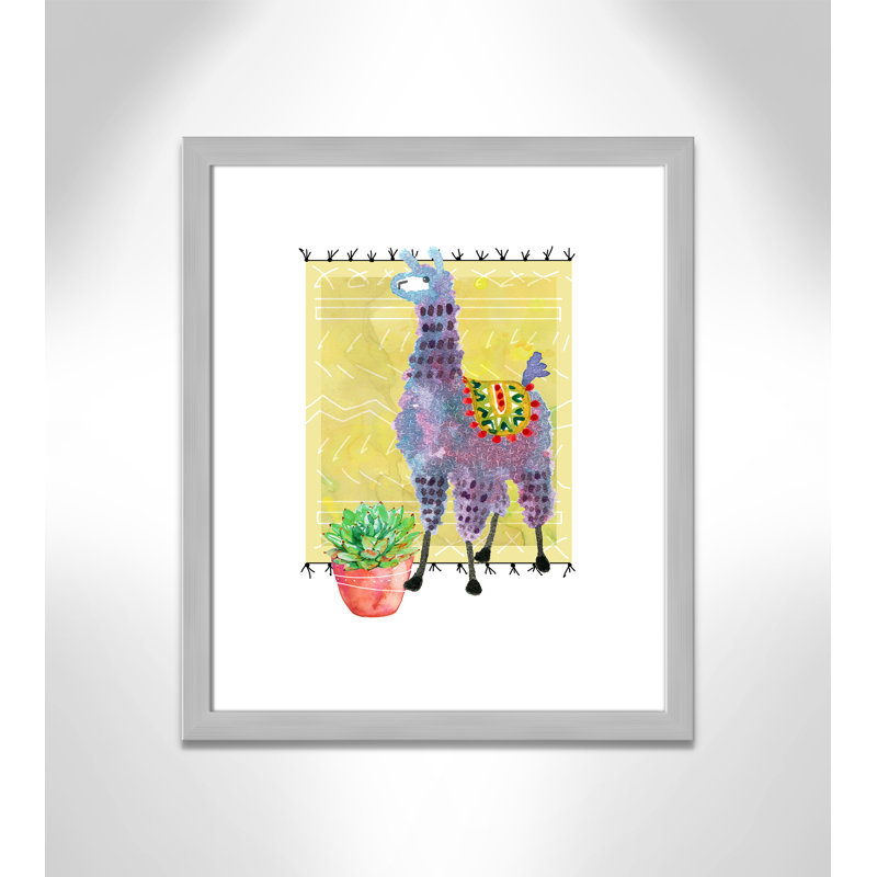 « jolie llama ii », art sur toile, H 26,5 po x l 22,5 po x P 0,625 po, Cadre argenté