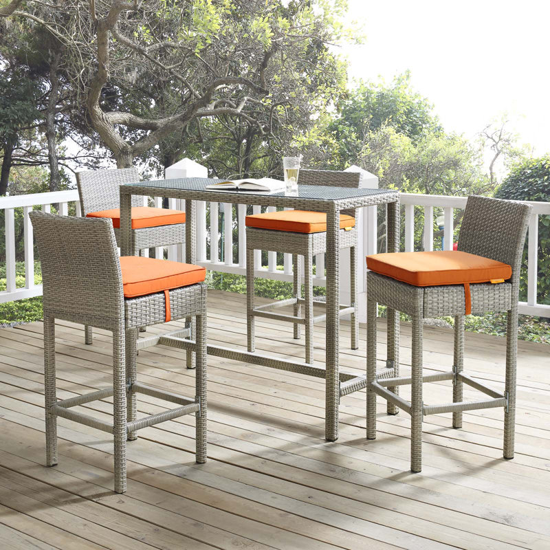 Ensemble de patio extérieur en osier gris anthracite 5 pièces Conduit, Orange