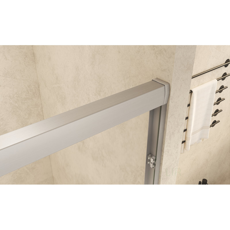 60-Inch Tempered Glass Sliding Shower Door With Aluminum Frame And Explosion-Proof Film, Stainless Steel Handle, Shower Door