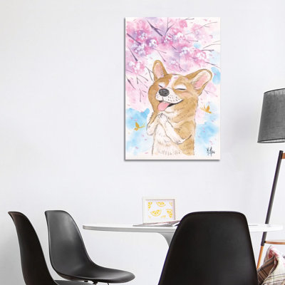 Cherry Blossom Wishes - Corgi by Martin Hsu - Painting on Canvas