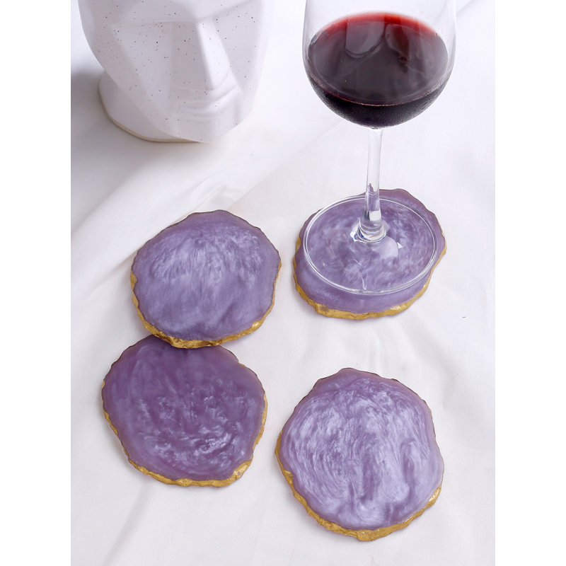Ensemble de 4 sous-verres en résine jaune, Violet
