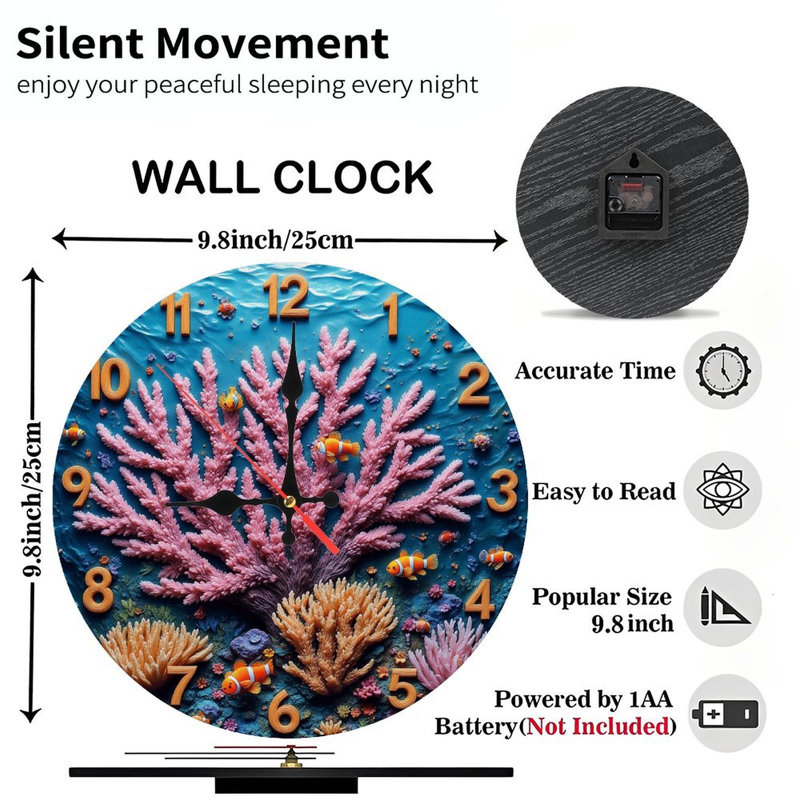 Décoration murale horloge corail océan