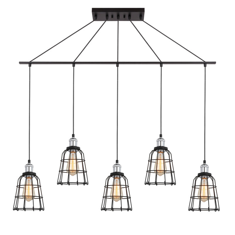 Luminaire suspendu pour îlot de cuisine 5 lumières Pinnix, Chrome / Bronze