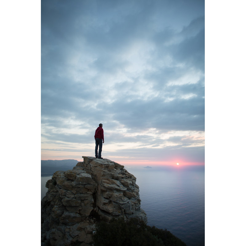 Man Looks At The Seascape From A Cliff by Deimagine - No Frame Print on Canvas, 46cm H x 30cm W